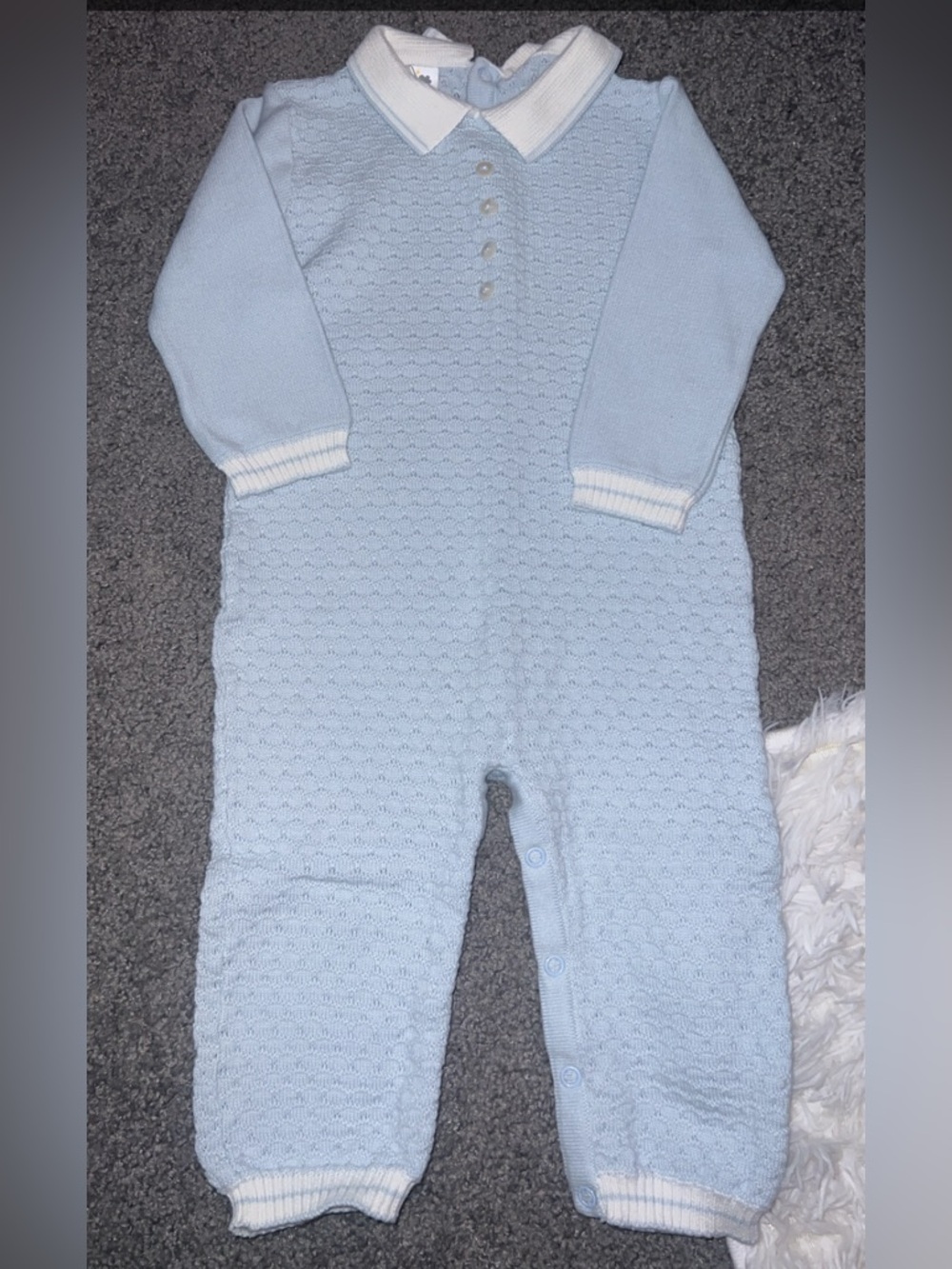 Classic Knit Baby One-Piece Romper in Light Blue
